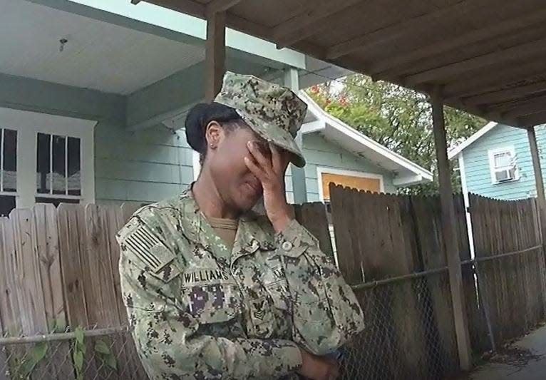 Brianna Williams breaks down as she talks with Jacksonville police about her daughter's disappearance Nov. 6, 2019.