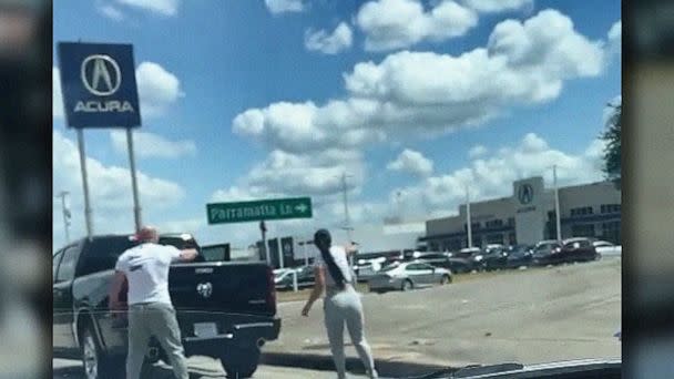 PHOTO: Benjamin Greene and Nazly Ortiz are seen in a video retweeted by the Harris County Sheriff's Department. The two people were charged in an alleged road rage shooting that was caught on camera. (Harris County Sheriff's Dept./Twitter)