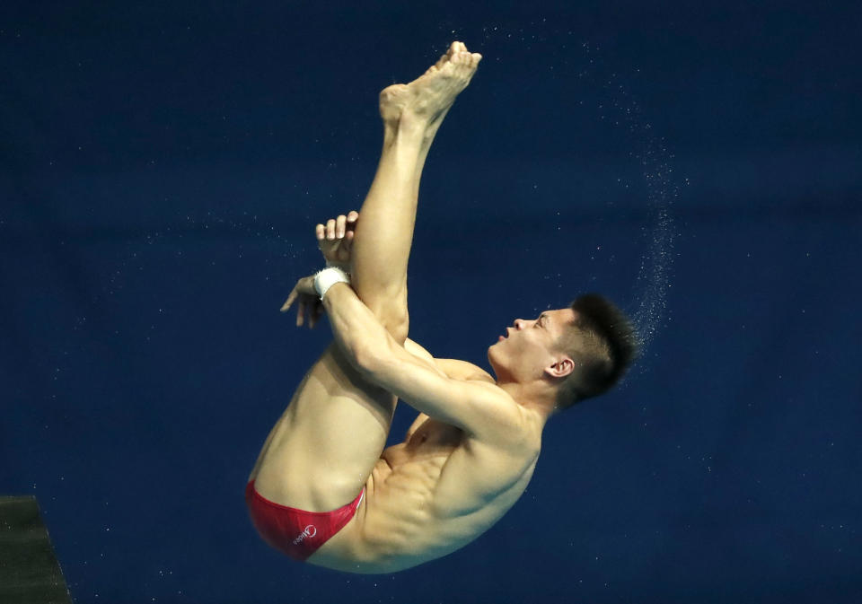 China's YLin Shan performs in the mixed team event diving final at the World Swimming Championships in Gwangju, South Korea, Tuesday, July 16, 2019. (AP Photo/Lee Jin-man )