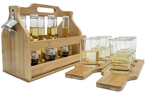 Wooden Bottle Caddy with Opener & Sampler Boards