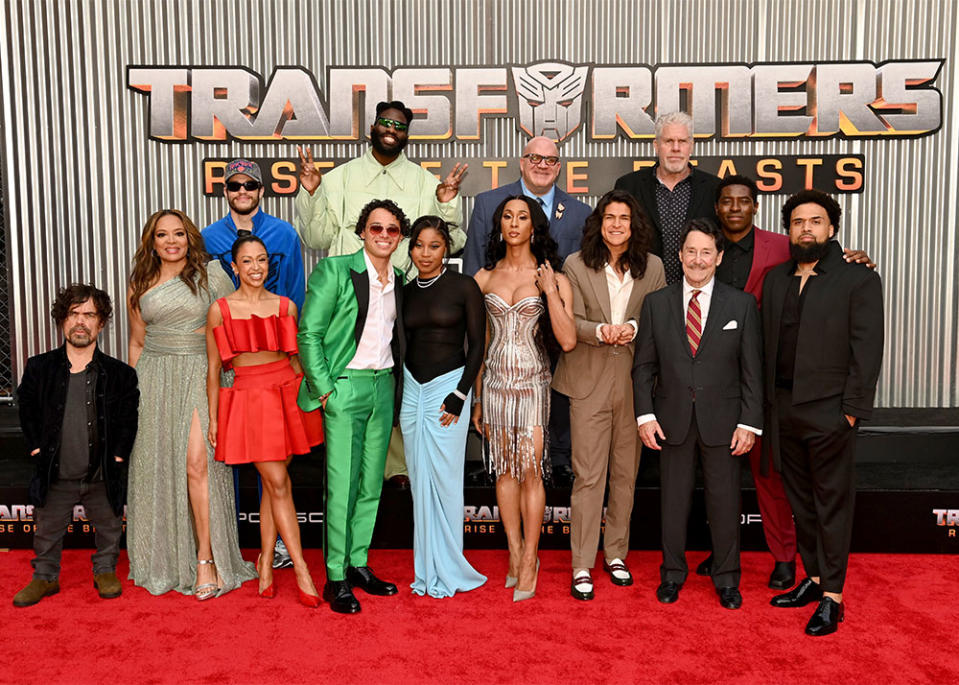 Peter Dinklage, Lauren Velez, Pete Davidson, Tobe Nwigwe, David Sobolov, Ron Perlman, Tongayi Chirisa, Steven Caple Jr., Peter Cullen, Cristo Fernandez, Michaela Jae Rodriguez, Dominique Fishback, Anthony Ramos, and Liza Koshy attend the US Premiere of Paramount Pictures Transformers Rise of the Beasts at Kings Theatre on June 05, 2023, in Brooklyn, New York.