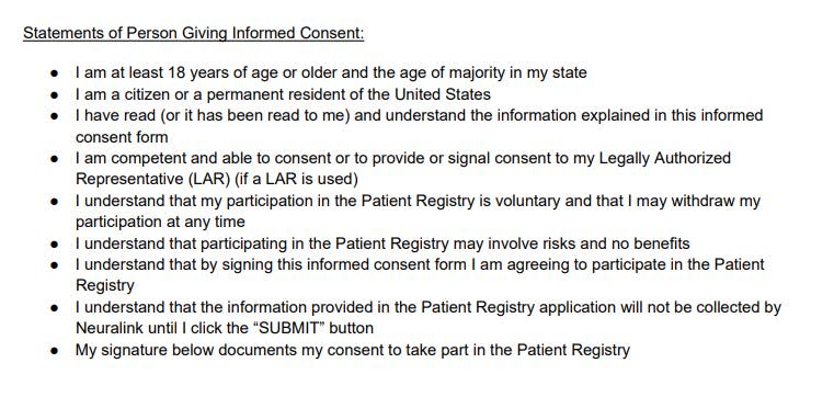 Neuralink requires applicants to fill out a consent form.