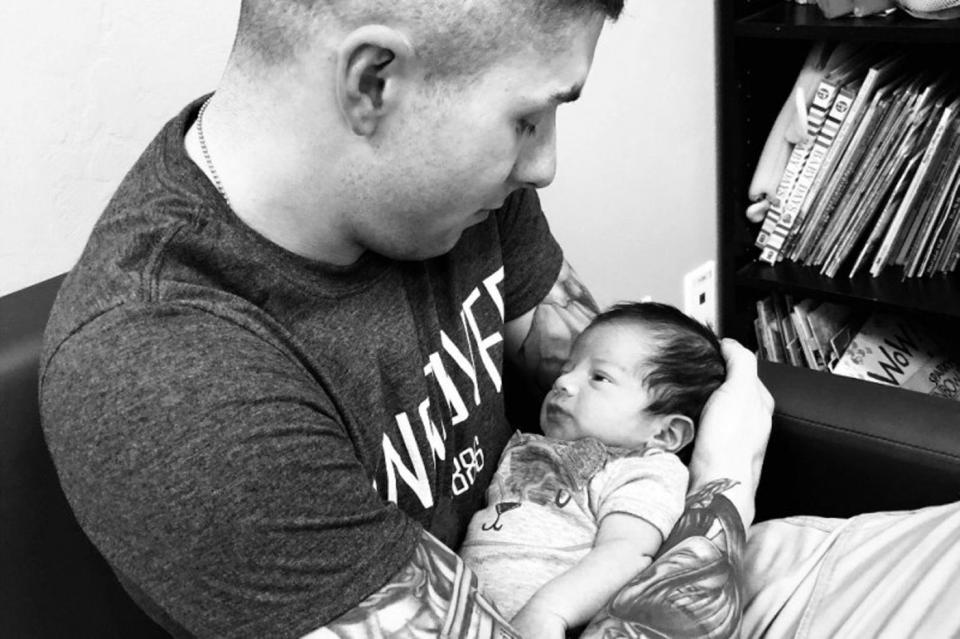 Sgt Steven Garcia, stationed in South Korea, is fighting for custody of baby Leo thought to be his, who his estranged wife allegedly sold to another couple. Source: GoFundMe