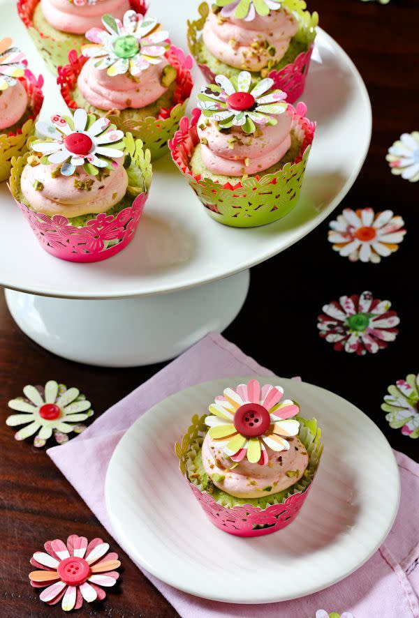 Pistachio Cupcakes with Pink Champagne Frosting
