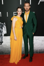 <p>On 4 October, Claire Foy won in the style stakes yet again as she stepped out in a yellow gown by Oscar de la Renta to attend the ‘First Man’ film premiere in Washington DC, USA. Ryan Gosling matched her dress with a bright yellow polo shirt, worn under a green satin suit. <i>[Photo: Rex]</i> </p>