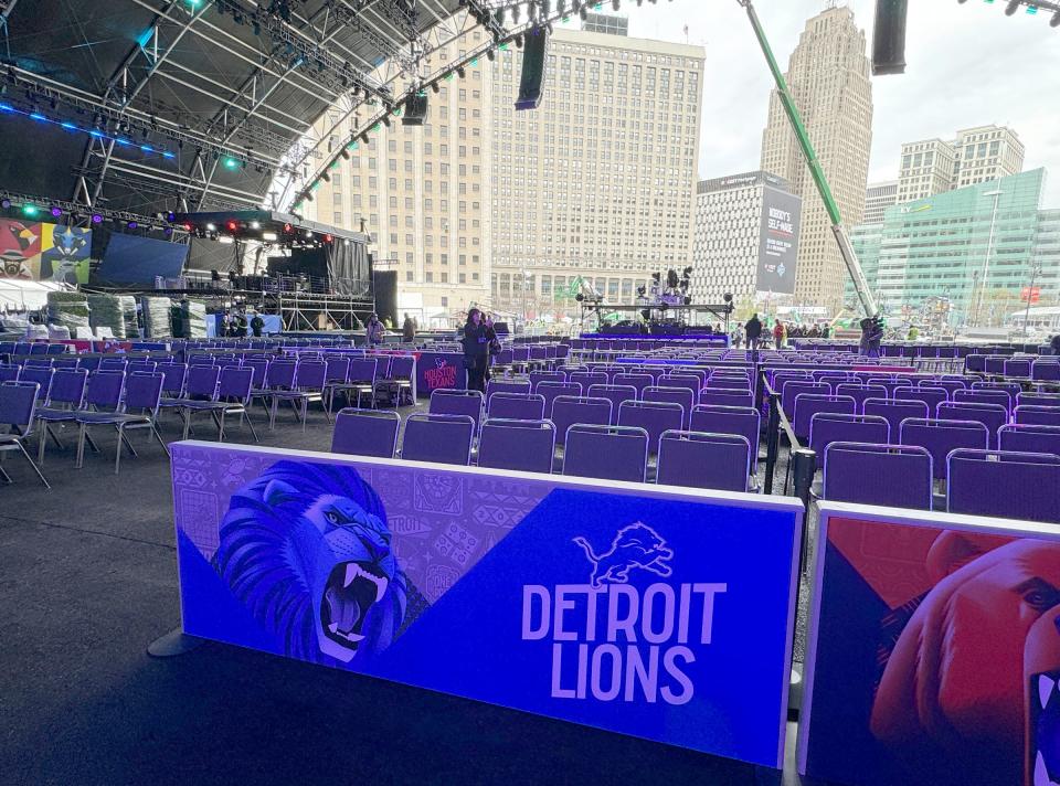 The front row inside the NFL draft theater near Campus Martius Parks in Detroit on Tuesday, April 23, 2024.