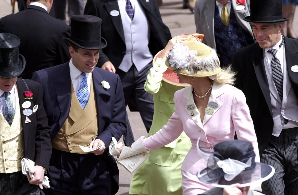 Royal Ascot Race Meeting Thursday - Ladies Day. Prince Andrew, The Duke Of York and Jeffrey Epstein (far right) At Ascot. With them are Edward (far left) and Caroline Stanley (in pink), the Earl and Countess of Derby on June 22, 2000