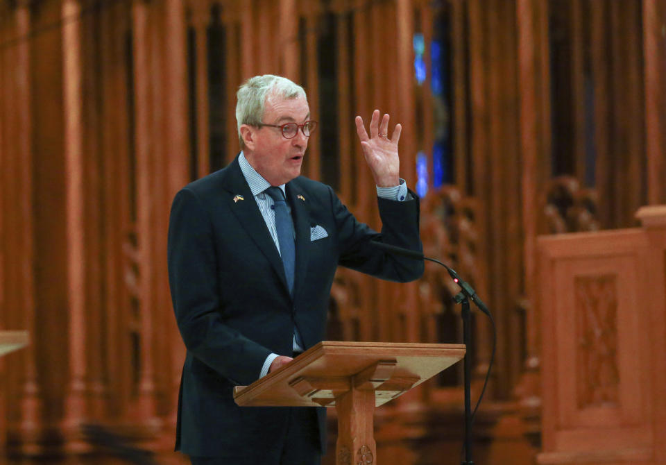 New Jersey Gov. Phil Murphy speaks during the Celebration of the Life of Donald M. Payne, Jr. at Cathedral Basilica of the Sacred Heart in Newark, NJ on Thursday, May 2, 2024. (Ed Murray/NJ Advance Media via AP)