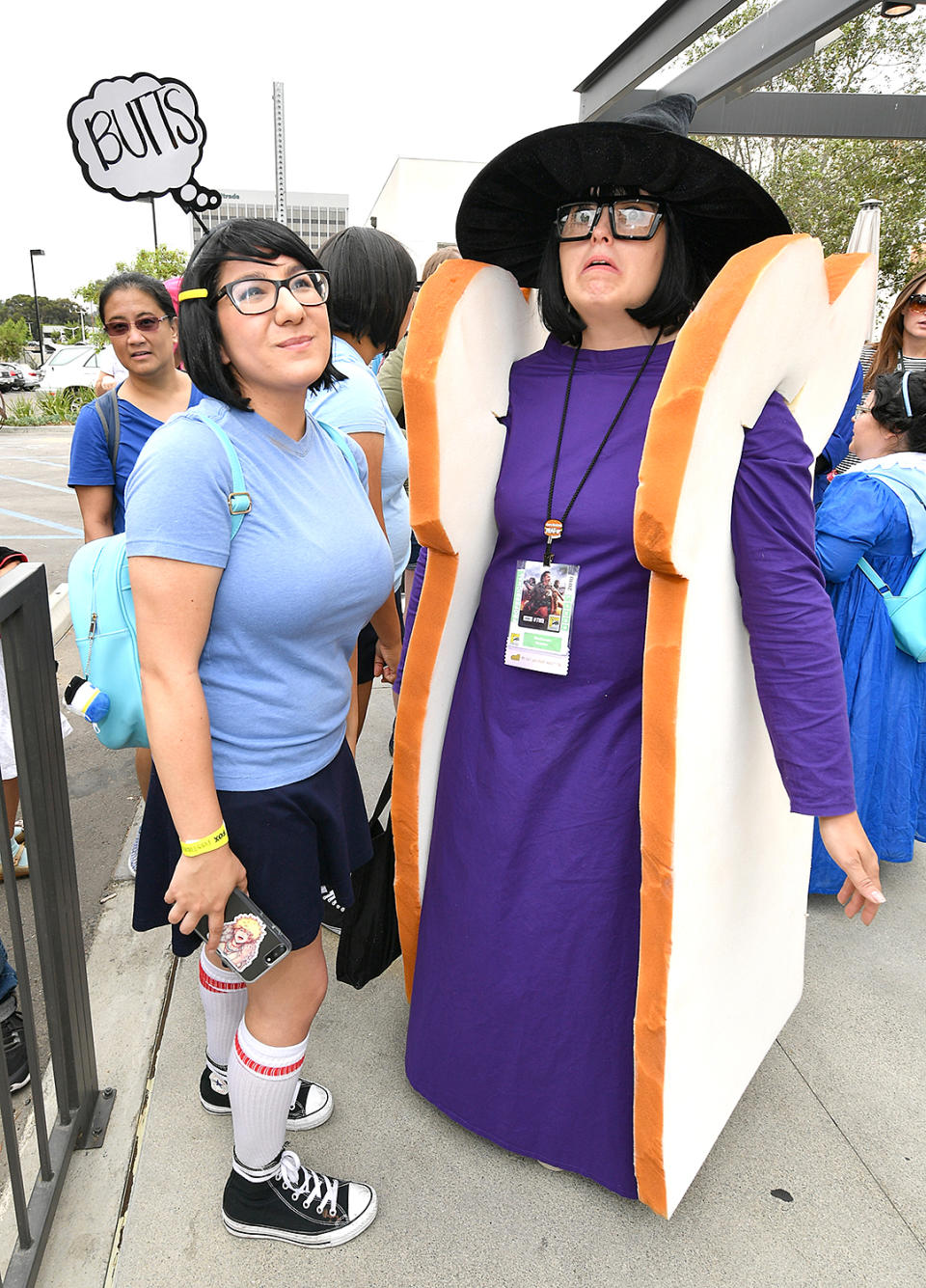 <p>Cosplayers dressed as Tina and Tina as Sandwitch from <em>Bob’s Burgers</em> attend the Bob’s Burgers x Shake Shack Pop Up at Comic-Con International on July 20, 2018, in San Diego. (Photo: Dia Dipasupil/Getty Images) </p>