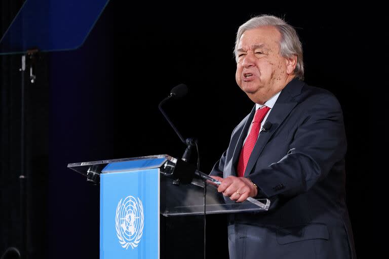 El Secretario General de la ONU, Antonio Guterres, pronuncia un discurso especial sobre la acción climática en el Museo Americano de Historia Natural de Nueva York en el Día Mundial del Medio Ambiente, el 5 de junio de 2024.