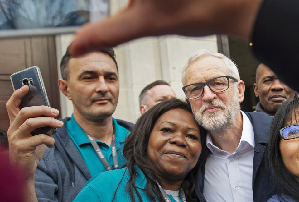 Labour leader Jeremy Corbyn has a photo taken outside Birkbeck/SOAS University of London, at the announcement of his parties of the plan for the extension of workers?? rights, whilst on the General Election campaign trail.