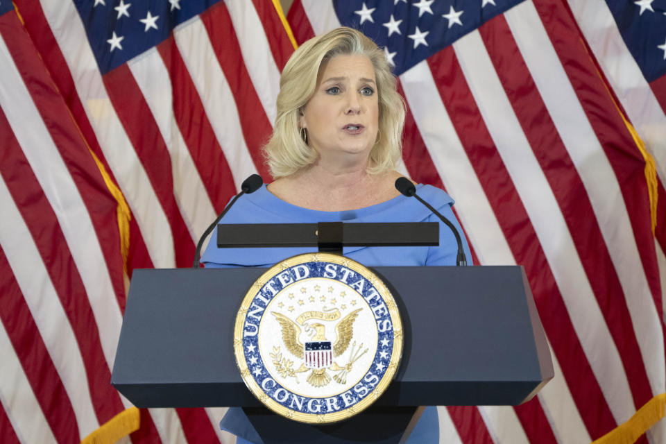 Army Secretary Christine Wormuth speaks during a ceremony to honor members of the Ghost Army, a secretive WWII-era unit, with the Congressional Gold Medal on Capitol Hill, Thursday, March 21, 2024, in Washington. (AP Photo/Mark Schiefelbein)