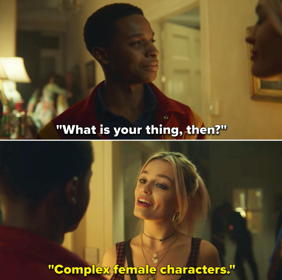 Jackson asking Maeve what she likes and Maeve saying "complex female characters"