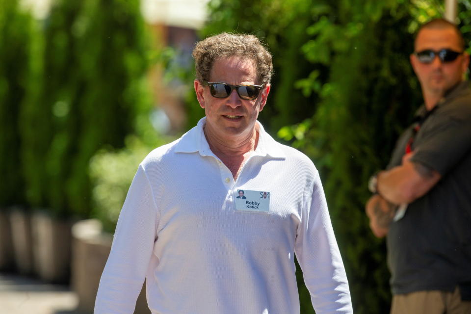 Bobby Kotick returns to the afternoon session of the  annual Allen and Co. Sun Valley media conference in Sun Valley, Idaho, U.S. July 7, 2021.  REUTERS/Brian Losness