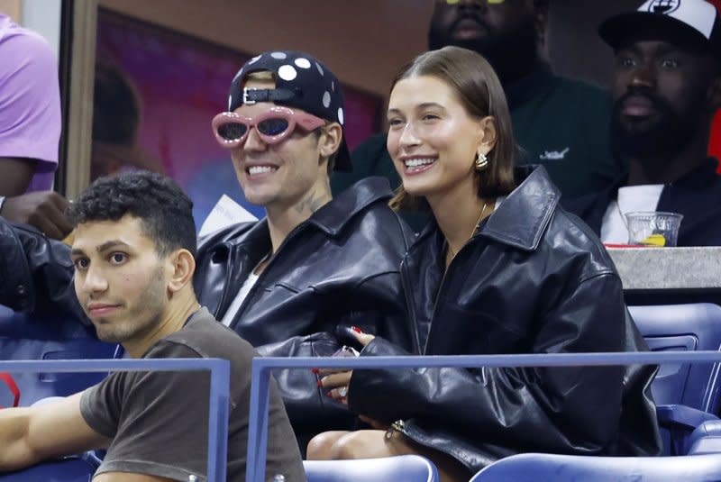 Justin Bieber and Hailey Bieber watch Coco.Gauff play Elise Mertens of Belgium in the third round in Arthur Ashe Stadium at the 2023 US Open Tennis Championships at the USTA Billie Jean King National Tennis Center in New York City. File Photo by John Angelillo/UPI