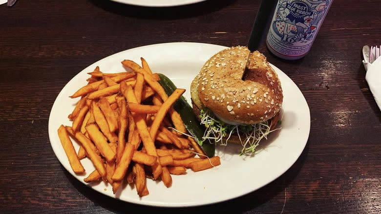 Veggie burger with fries