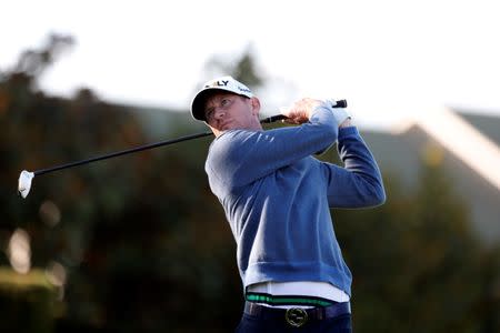 PGA golfer Vaughn Taylor tees off on the first hole during the final round of the AT&T Pebble Beach National Pro-Am at Pebble Beach Golf Links. Brian Spurlock-USA TODAY Sports