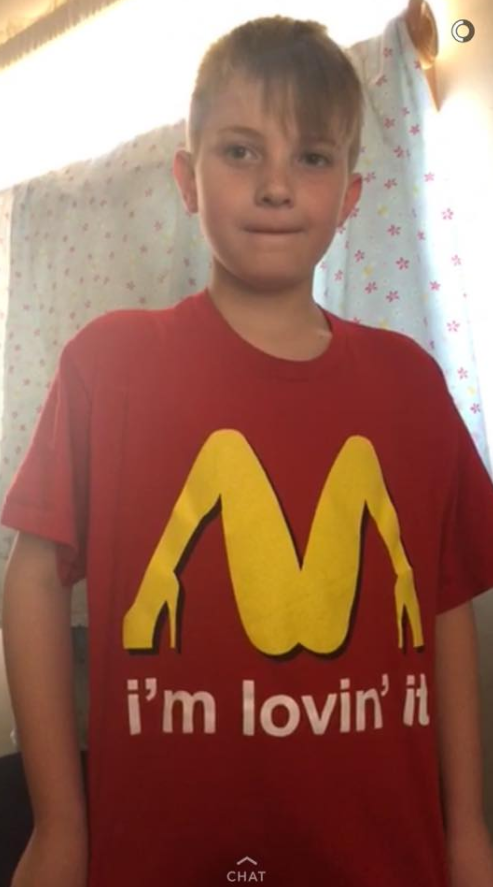 Shelly's son Anthony went to school with this shirt on - and no one even noticed how rude it was. Photo: Viral Hog