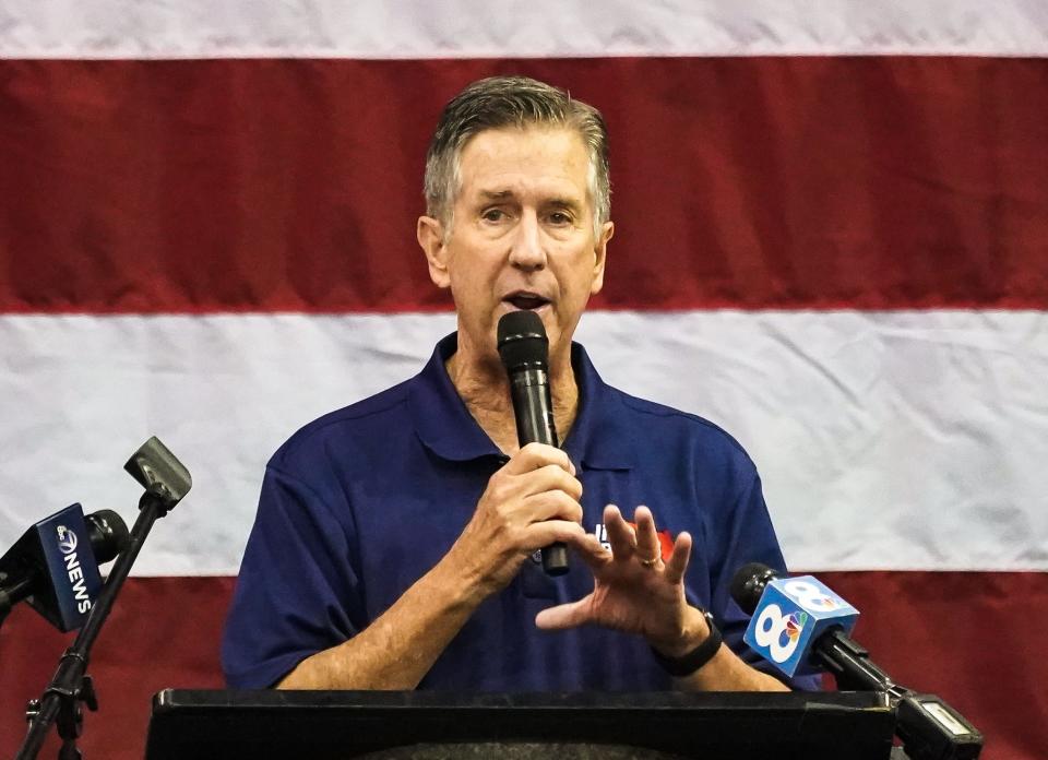 Jim Boyd speaks at the Sarasota and Manatee Republican Parties candidates rally at Robarts Arena in Sarasota during a GOP rally.