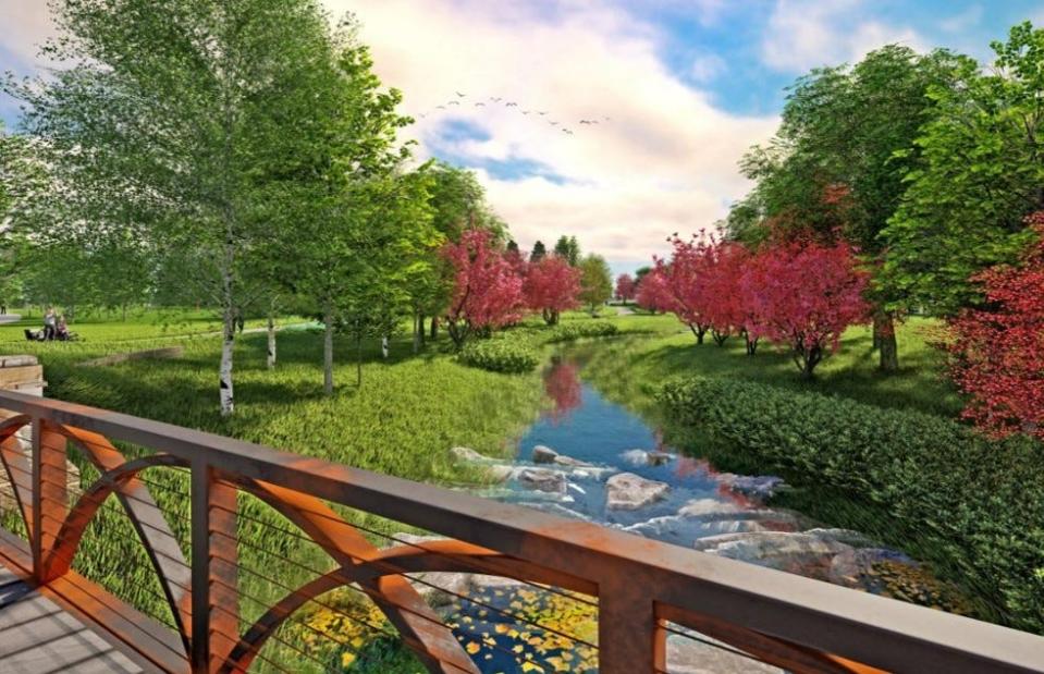 Renderings show designs for various aspects of The Downs project in Northville.
