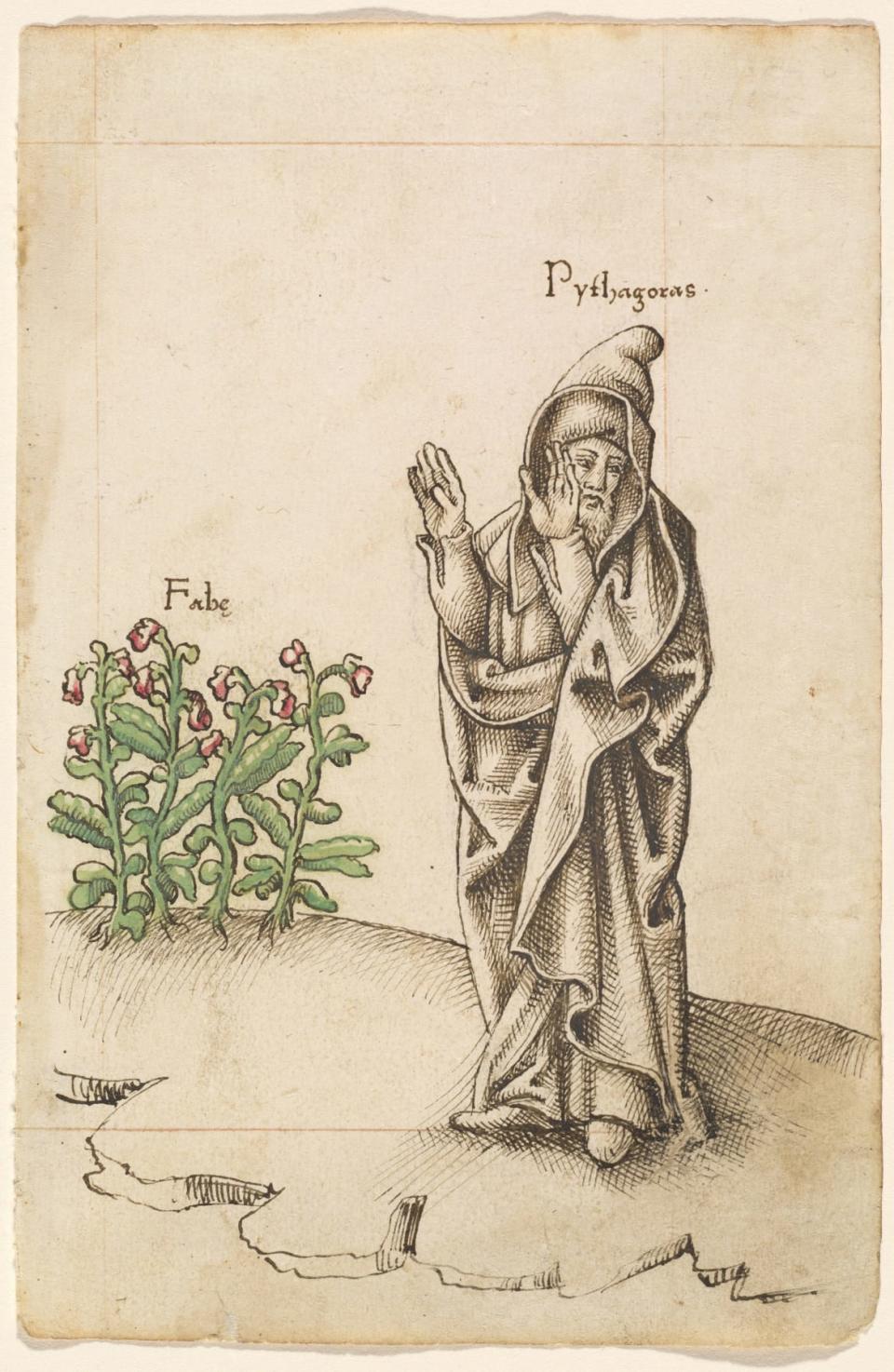 <div class="inline-image__caption"><p>Pythagorus turning away from fava beans in a French manuscript from the early 1500s</p></div> <div class="inline-image__credit">Public Domain</div>