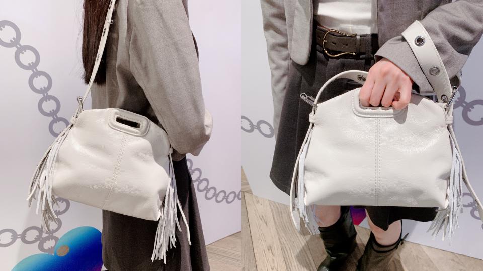 精品小白入門款：Maje Mini Miss M Bag，NT$13,390！圖片來源：編輯拍攝