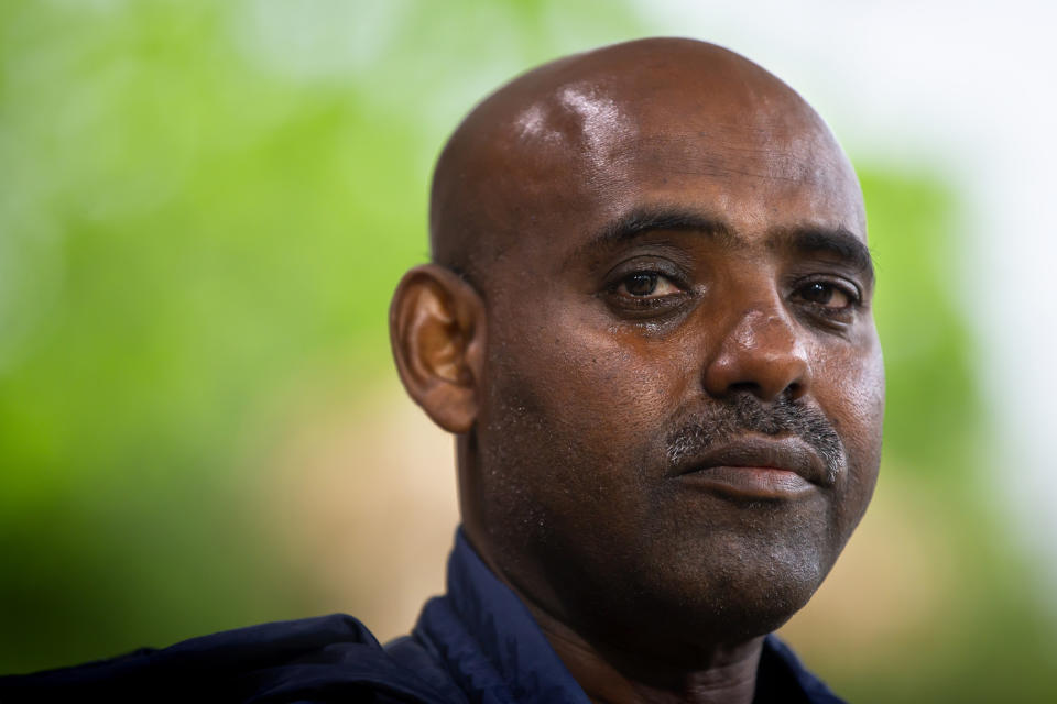 Shalemu Bekele during an interview at his church in Houston. (Annie Mulligan / for NBC News / ProPublica / The Texas Tribune)