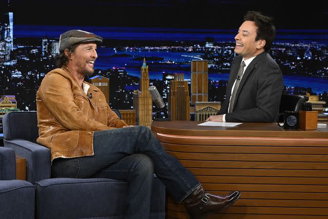 <p>Todd Owyoung/NBC via Getty Images</p> Matthew McConaughey on <em>The Tonight Show Starring Jimmy Fallon</em> Jan. 11, 2024
