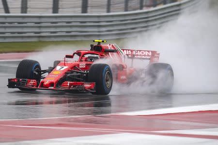 Oct 19, 2018; Austin, TX, USA; Ferrari driver Kimi Raikkonen (7) of Finland during practice for the United States Grand Prix at Circuit of the Americas. Mandatory Credit: Jerome Miron-USA TODAY Sports