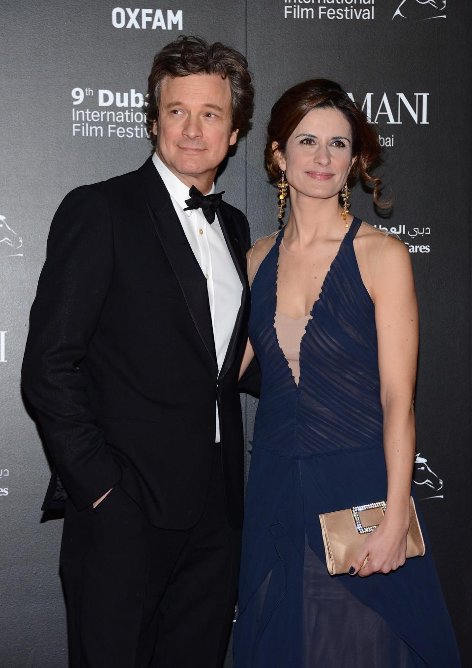 DUBAI, UNITED ARAB EMIRATES - DECEMBER 14: Actor Colin Firth with his wife Livia attend the 2012 Dubai International Film Festival, Dubai Cares and Oxfam "One Night to Change Lives" Charity Gala at the Armani Hotel on December 14, 2012 in Dubai, United Arab Emirates. (Photo by Andrew H. Walker/Getty Images for DIFF)