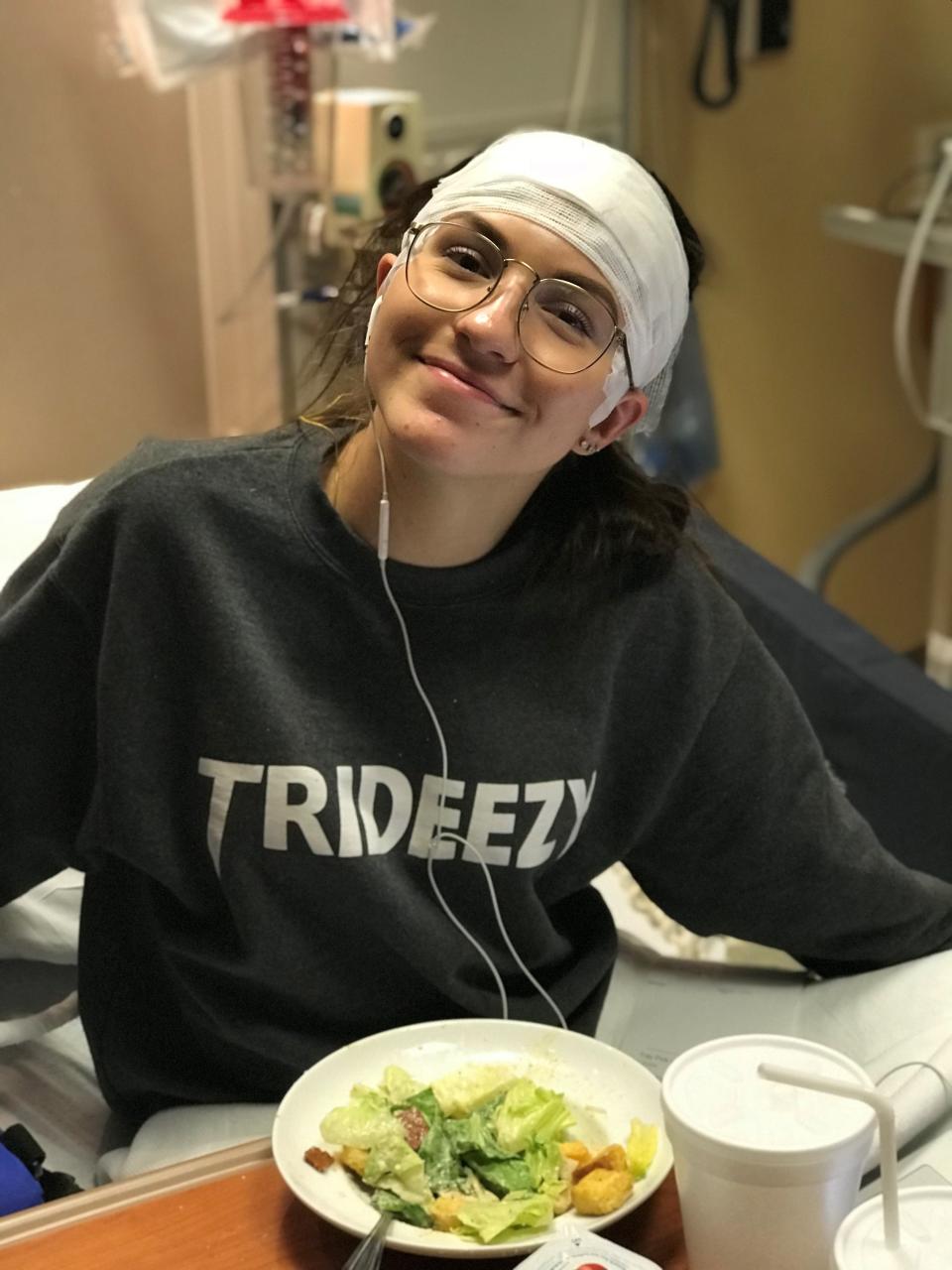  Abby Chinn, 19 and her mom participated in Moonbeams for Sweet Dreams, the first year it began. In this photograph on Dec. 21, 2017, Abby and her mom were inside the hospital in the pediatric unit for a sleep study for Abby. They were on the receiving end of Moonbeams that night.