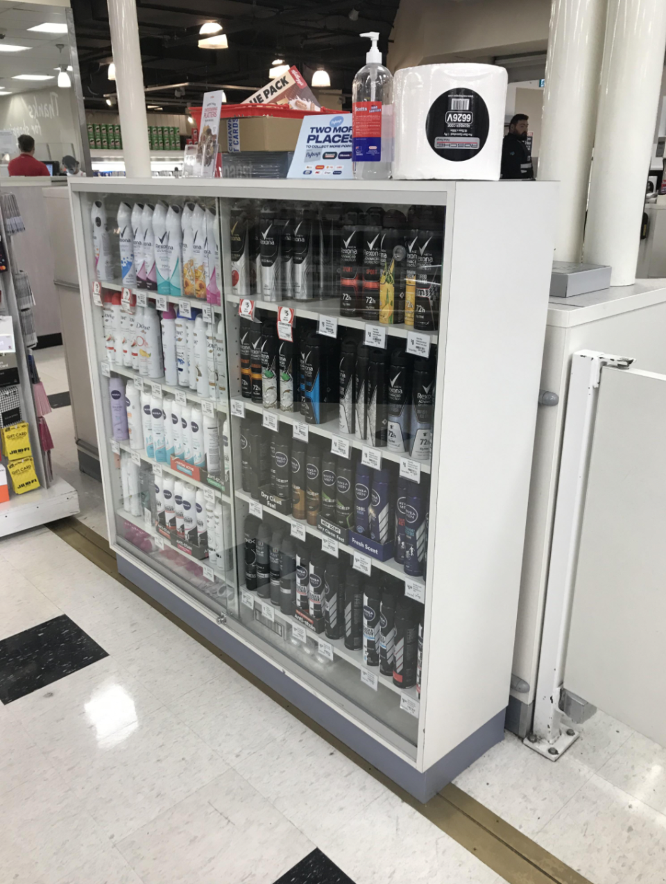 Pictured is the locked cabinet for the deodorant at a Coles in Brisbane.