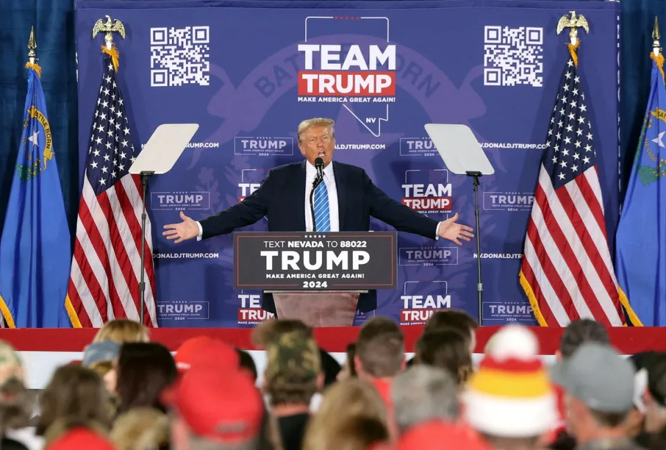 Donald Trump speaks to supporters in Nevada on 27 January. (REUTERS)