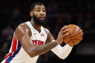 Nov 25, 2018; Detroit, MI, USA; Detroit Pistons center Andre Drummond (0) holds the ball during the first quarter against the Phoenix Suns at Little Caesars Arena. Mandatory Credit: Raj Mehta-USA TODAY Sports