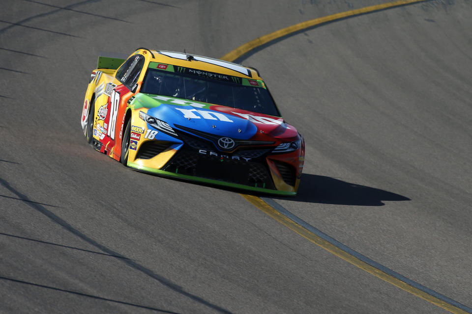 Kyle Busch during the NASCAR Cup Series auto race at ISM Raceway, Sunday, Nov. 10, 2019, in Avondale, Ariz. (AP Photo/Ralph Freso)