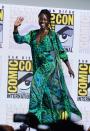 <p>Lupita dazzled the crowd in a palm-printed Elie Saab jumpsuit paired with a matching chiffon coat.<br><em>[Photo: Rex]</em> </p>