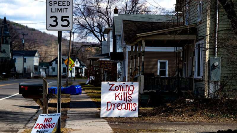 A sign reading 'zoning kills dreams' in Caroline, New York