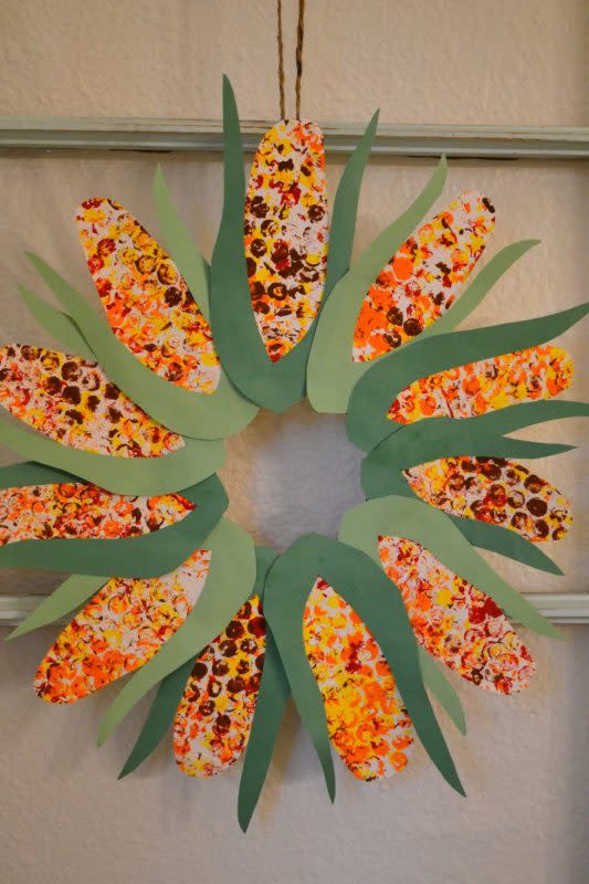 <p>Purely From the Heart</p><p>What’s not to like about this craft? It involves bubble wrap to make ears of corn that can be arranged into a Thanksgiving-themed wreath. <a href="http://1pureheart.blogspot.com/2011/10/corn-wreath.html" rel="nofollow noopener" target="_blank" data-ylk="slk:Purely From the Heart;elm:context_link;itc:0;sec:content-canvas" class="link rapid-noclick-resp"><em>Purely From the Heart</em></a> can tell you how to do it.</p>