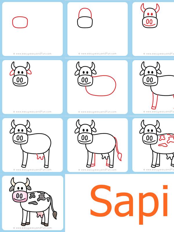 Cara menggambar sapi (sumber: Easypeasyandfun)