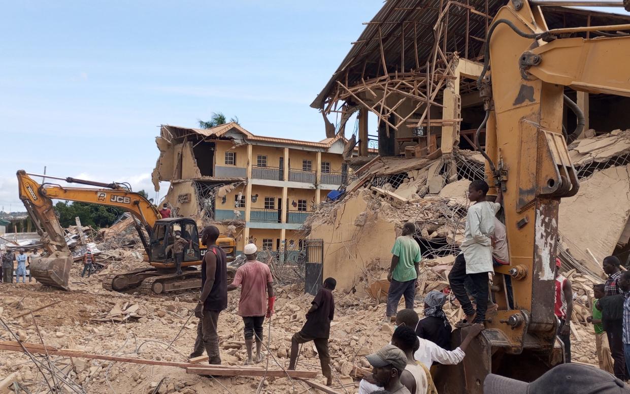 Workers are using heavy machinery to find survivors