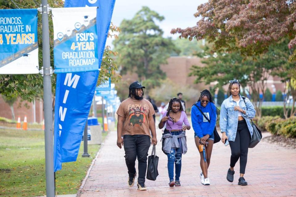 Fayetteville State University students walk on Fayetteville State’s campus Friday, Oct. 20, 2023. Fayetteville State began offering heavily discounted tuition through the NC Promise Tuition Program in fall 2022.