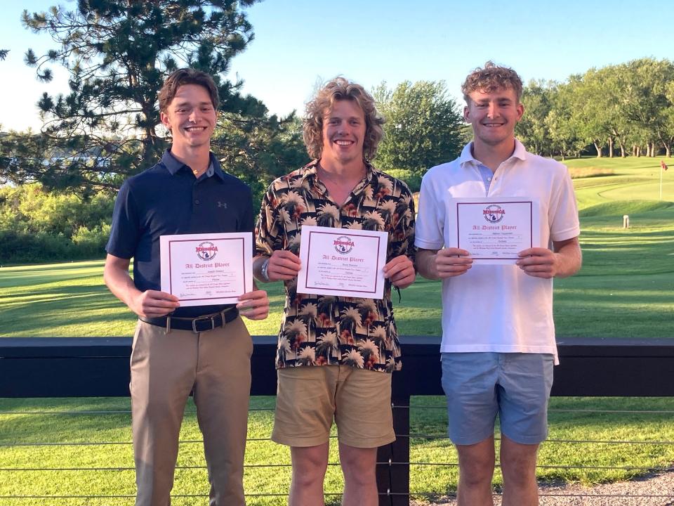 Three Coldwater Cardinals earned MHSBCA All District honors. Pictured are, from left, Joseph Closson, Brock Thornton and Nate Tappenden