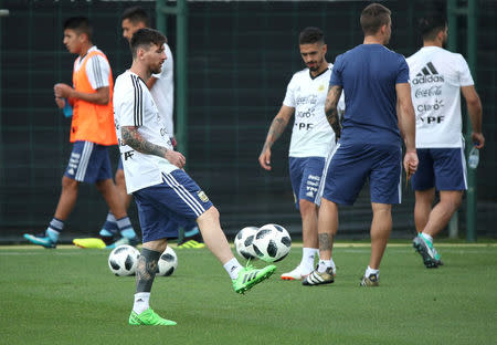 Soccer Football - FIFA World Cup - Argentina Training - Ciutat Esportiva Joan Gamper, Barcelona, Spain - June 6, 2018 Argentina's Lionel Messi during training REUTERS/Albert Gea