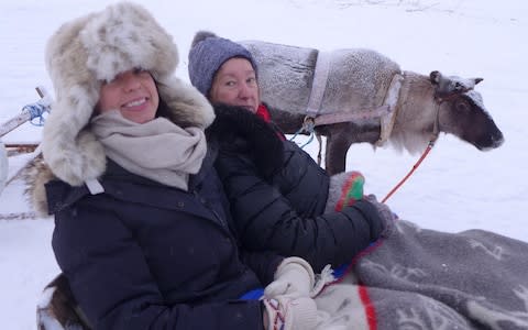 Sarah Knapton and mother on a sleigh ride