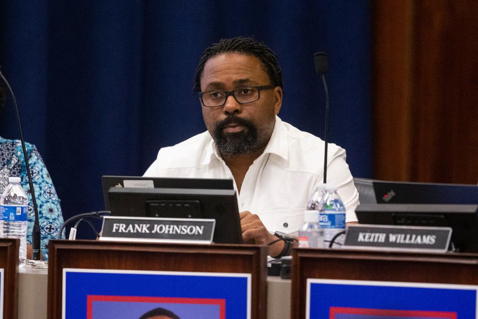 Memphis-Shelby County Schools school board member Frank Johnson listens during the MSCS school board meeting in Memphis, Tenn., on Tuesday, June 27, 2023. 