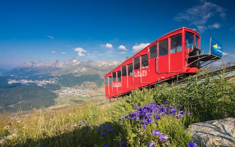 funicular up to Muottas Muragl - Credit: getty