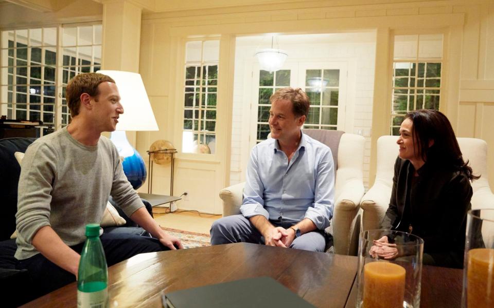 Nick Clegg sits with Mark Zuckerberg