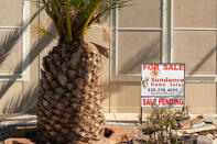 A “for sale” sign outside a mobile home at Coyote Ranch. (Caitlin O'Hara for The Washington Post)