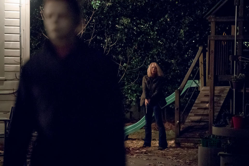 Laurie Strode (Jamie Lee Curtis) takes on The Shape once again in <i>Halloween</i> (Universal Pictures)