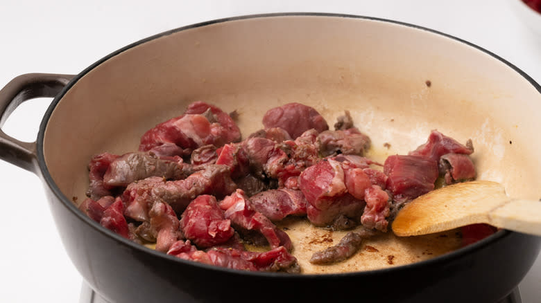 Browning beef in a pan